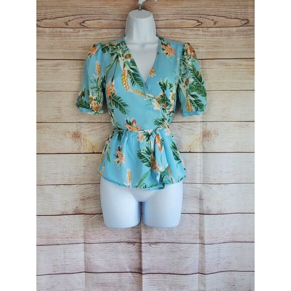 Lucky Brand Tropical Eva Wrap Top in Blue Summer Spring - Size XS - Picture 1 of 6